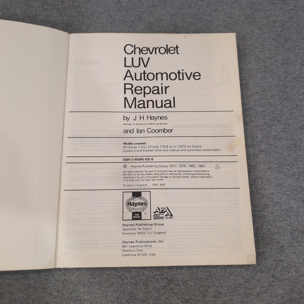 Chevrolet LUV Pick-up 1972-1982 Haynes Automotive Repair Manual 1.8L Series 1-12 - Picture 2 of 2